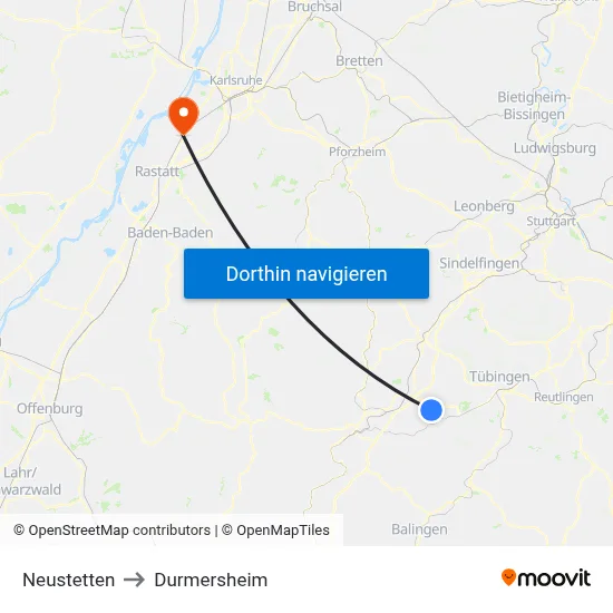 Neustetten to Durmersheim map