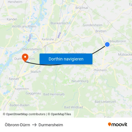 Ölbronn-Dürrn to Durmersheim map