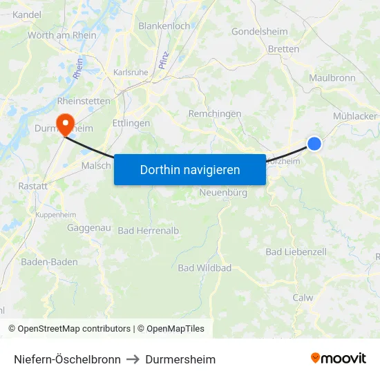 Niefern-Öschelbronn to Durmersheim map