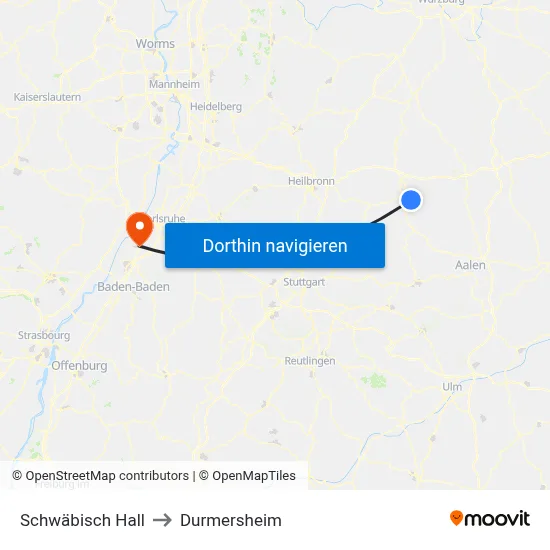 Schwäbisch Hall to Durmersheim map