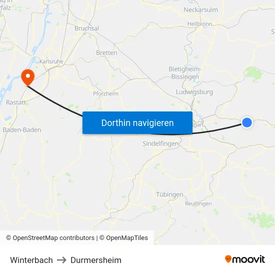 Winterbach to Durmersheim map