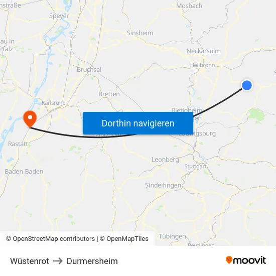 Wüstenrot to Durmersheim map