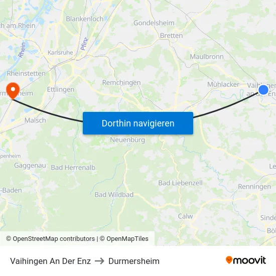 Vaihingen An Der Enz to Durmersheim map