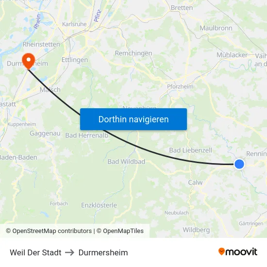 Weil Der Stadt to Durmersheim map