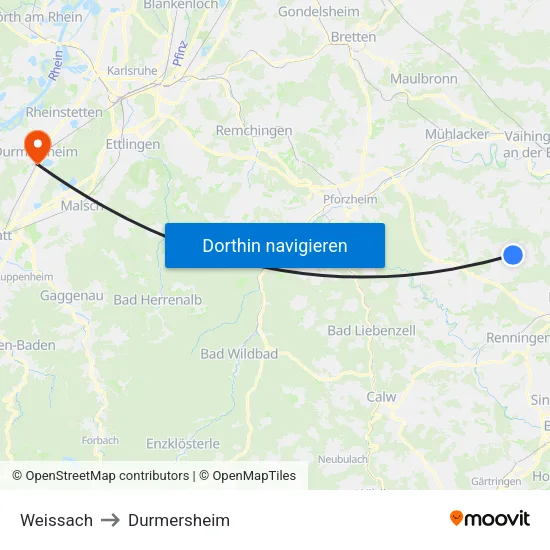 Weissach to Durmersheim map