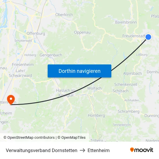 Verwaltungsverband Dornstetten to Ettenheim map