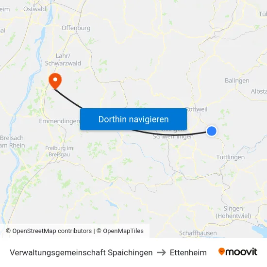 Verwaltungsgemeinschaft Spaichingen to Ettenheim map