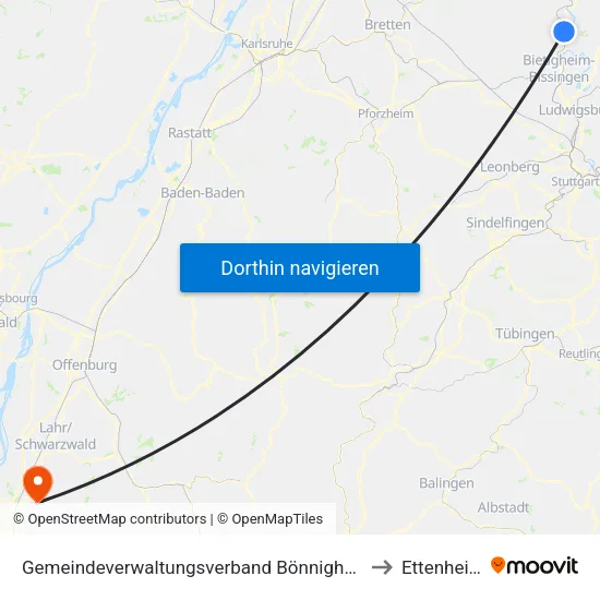 Gemeindeverwaltungsverband Bönnigheim to Ettenheim map