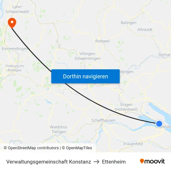 Verwaltungsgemeinschaft Konstanz to Ettenheim map