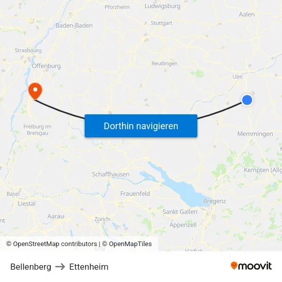 Bellenberg to Ettenheim map