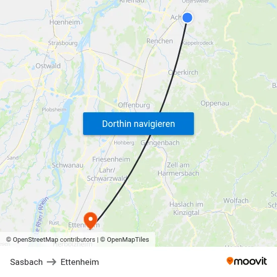 Sasbach to Ettenheim map