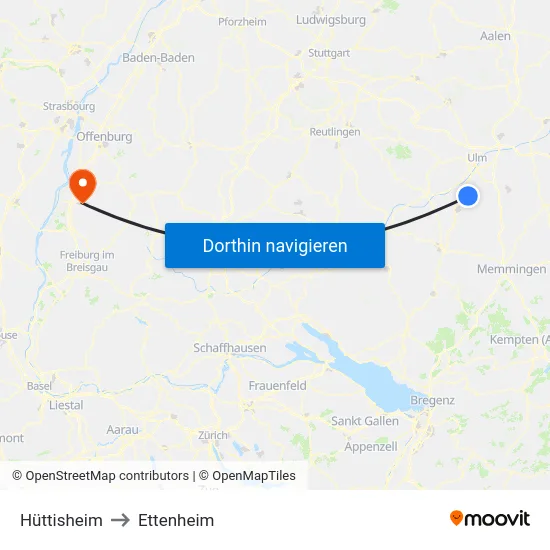 Hüttisheim to Ettenheim map