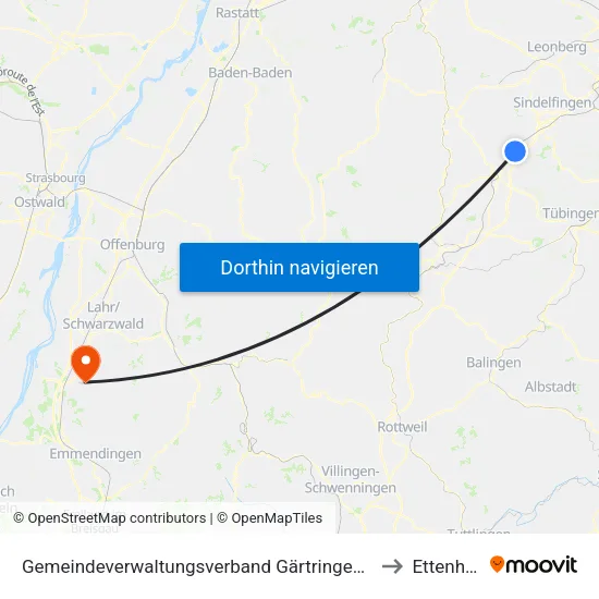 Gemeindeverwaltungsverband Gärtringen/Ehningen to Ettenheim map