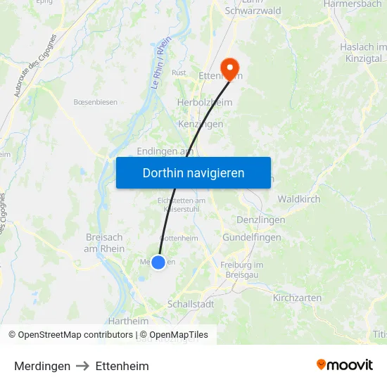 Merdingen to Ettenheim map