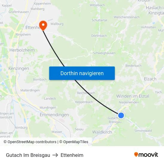 Gutach Im Breisgau to Ettenheim map