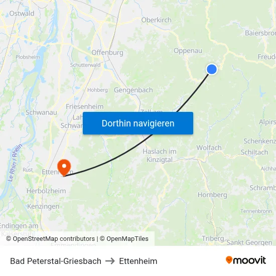 Bad Peterstal-Griesbach to Ettenheim map
