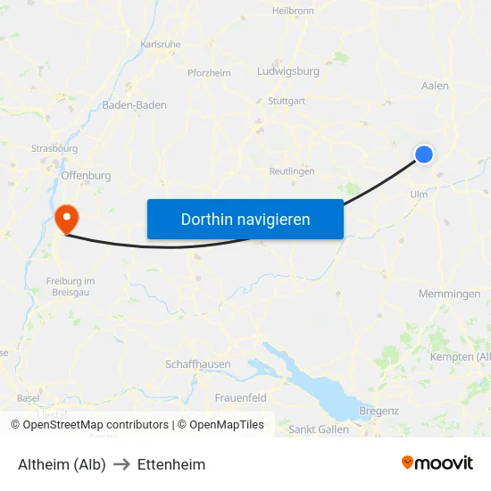 Altheim (Alb) to Ettenheim map