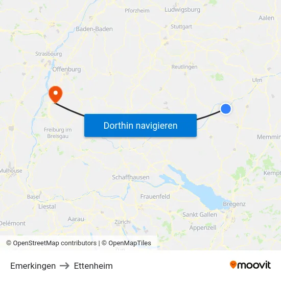 Emerkingen to Ettenheim map