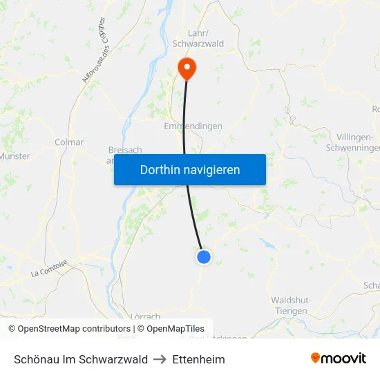 Schönau Im Schwarzwald to Ettenheim map