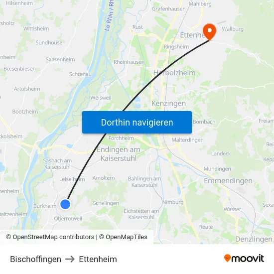 Bischoffingen to Ettenheim map