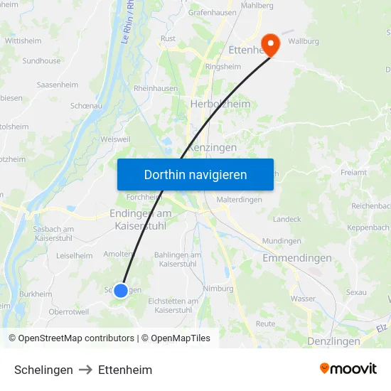 Schelingen to Ettenheim map