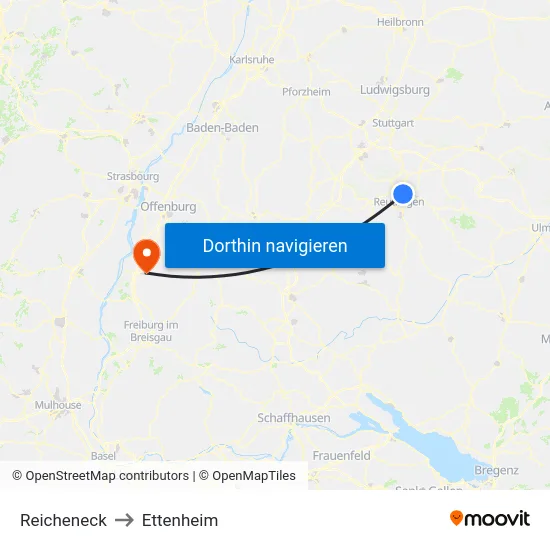 Reicheneck to Ettenheim map