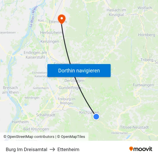 Burg Im Dreisamtal to Ettenheim map