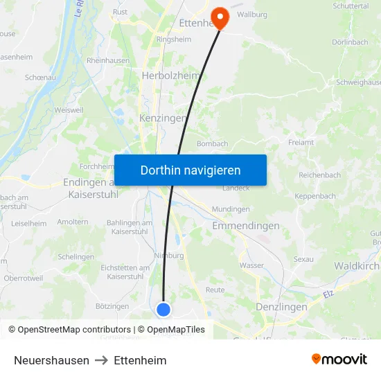 Neuershausen to Ettenheim map