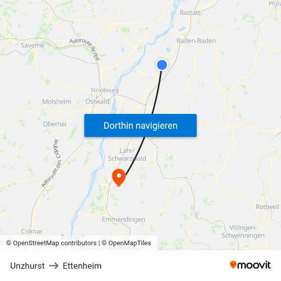 Unzhurst to Ettenheim map