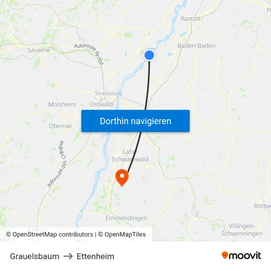 Grauelsbaum to Ettenheim map