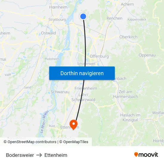 Bodersweier to Ettenheim map