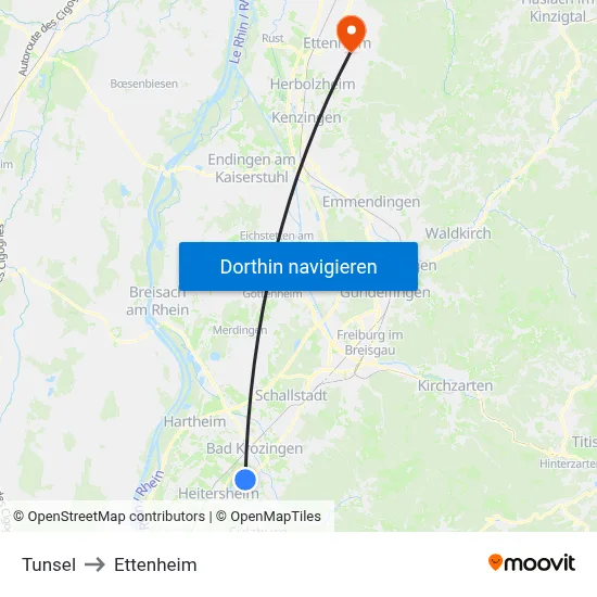 Tunsel to Ettenheim map