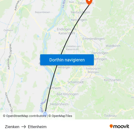 Zienken to Ettenheim map
