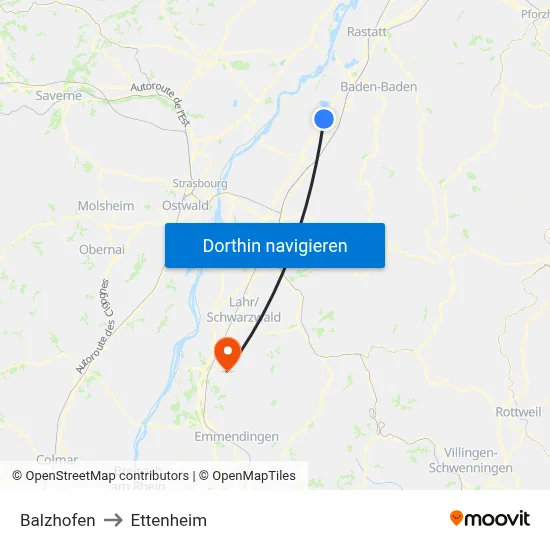 Balzhofen to Ettenheim map