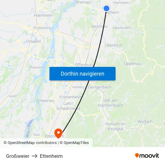 Großweier to Ettenheim map