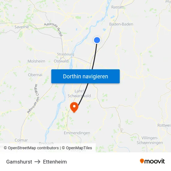 Gamshurst to Ettenheim map