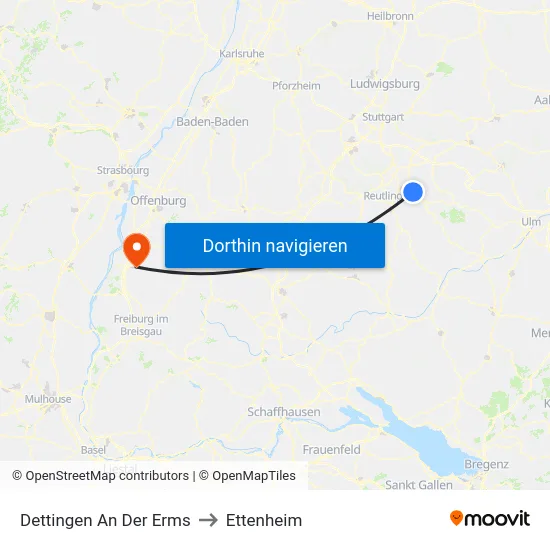 Dettingen An Der Erms to Ettenheim map