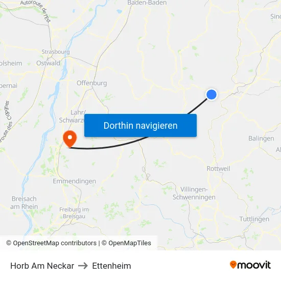 Horb Am Neckar to Ettenheim map