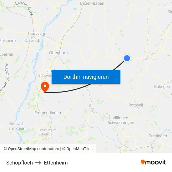 Schopfloch to Ettenheim map