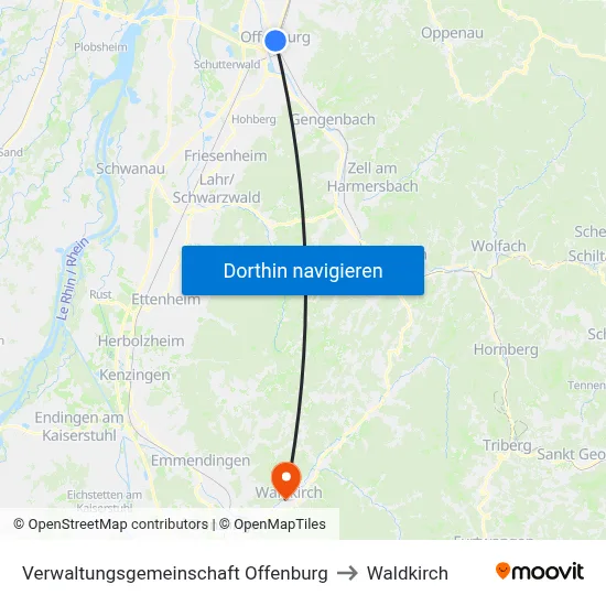 Verwaltungsgemeinschaft Offenburg to Waldkirch map