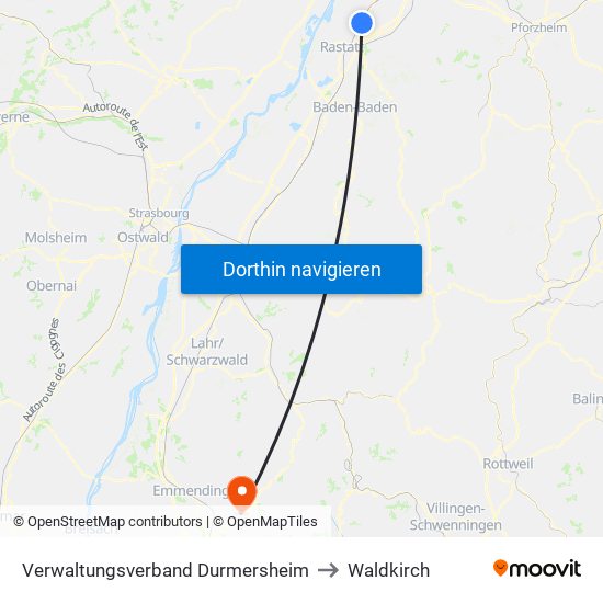 Verwaltungsverband Durmersheim to Waldkirch map
