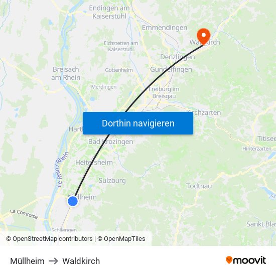 Müllheim to Waldkirch map