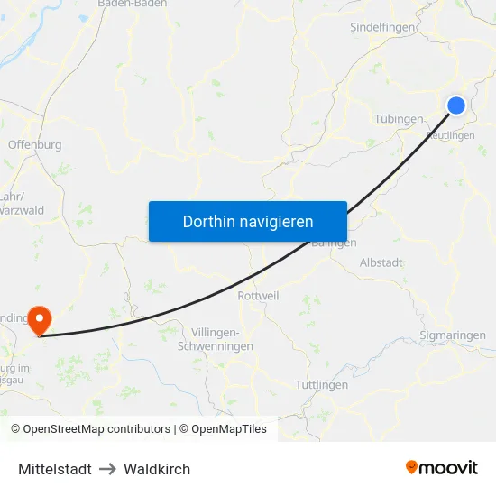 Mittelstadt to Waldkirch map