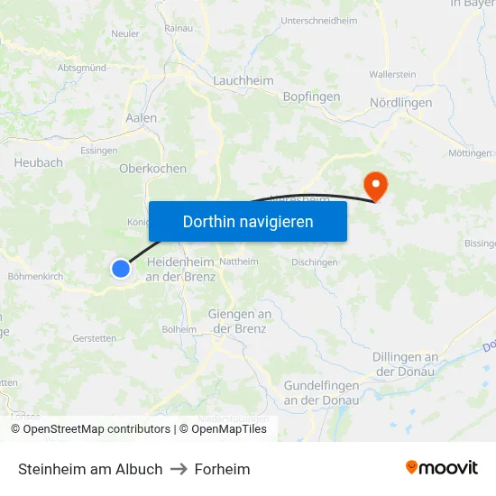 Steinheim am Albuch to Forheim map