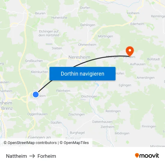 Nattheim to Forheim map