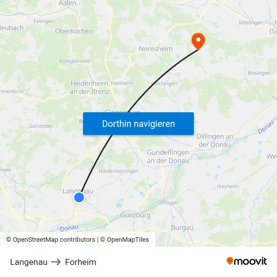 Langenau to Forheim map