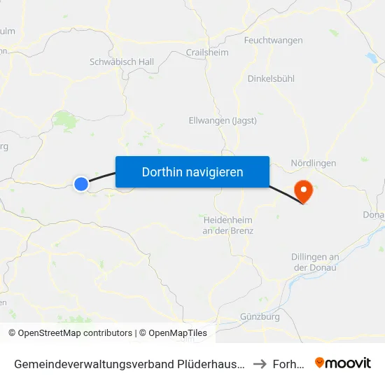 Gemeindeverwaltungsverband Plüderhausen-Urbach to Forheim map