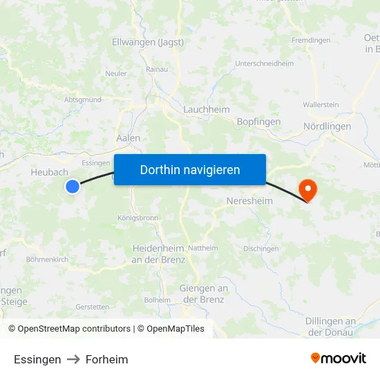 Essingen to Forheim map