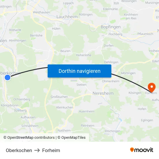 Oberkochen to Forheim map