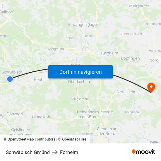Schwäbisch Gmünd to Forheim map